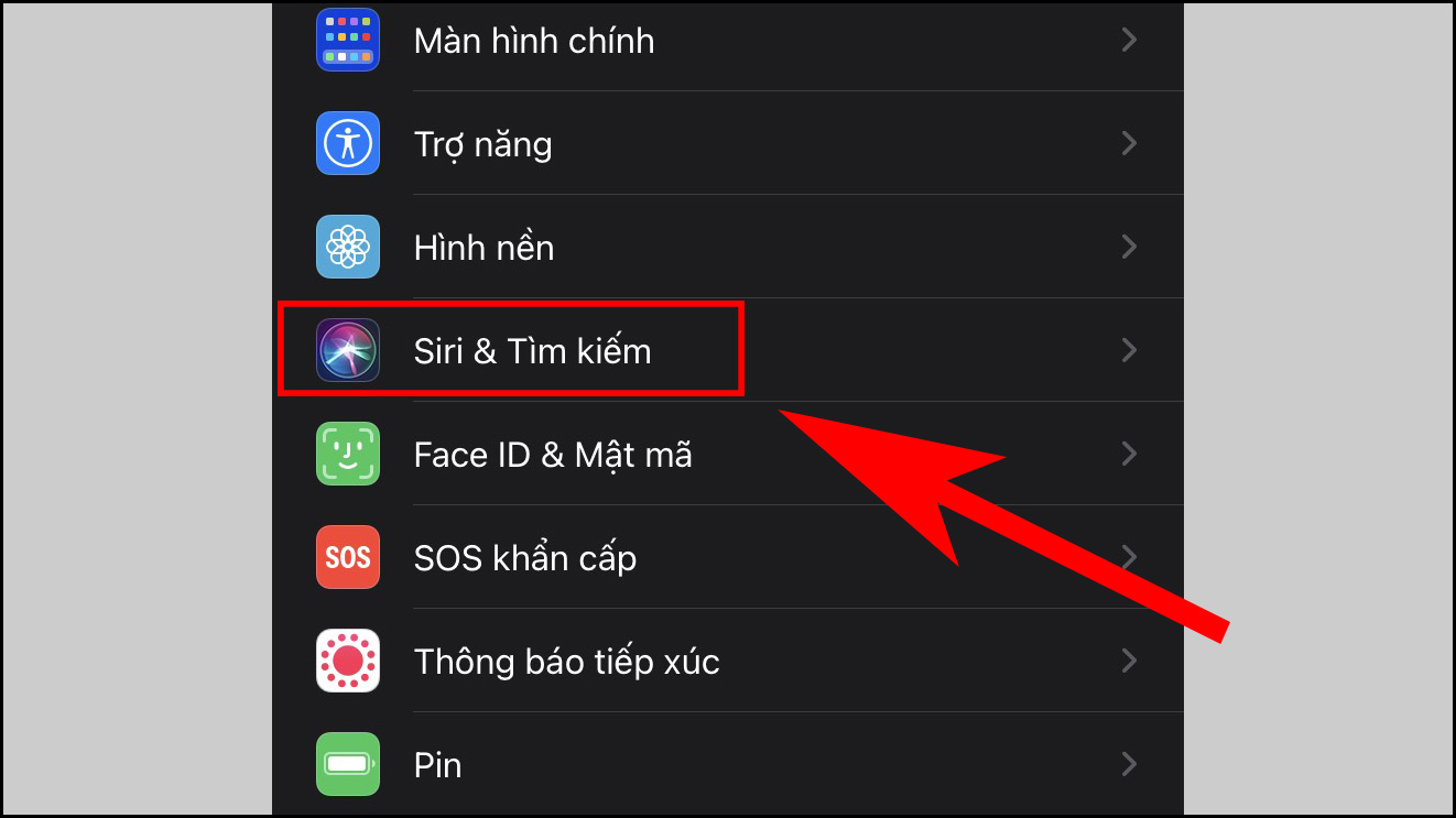 Vào mục Siri & Tìm kiếm.